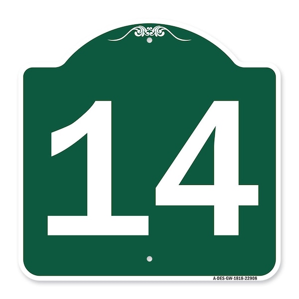 Signmission Designer Series Sign-Sign W/ Number 14, Green & White Aluminum Sign, 18" x 18", GW-1818-22908 A-DES-GW-1818-22908 - main